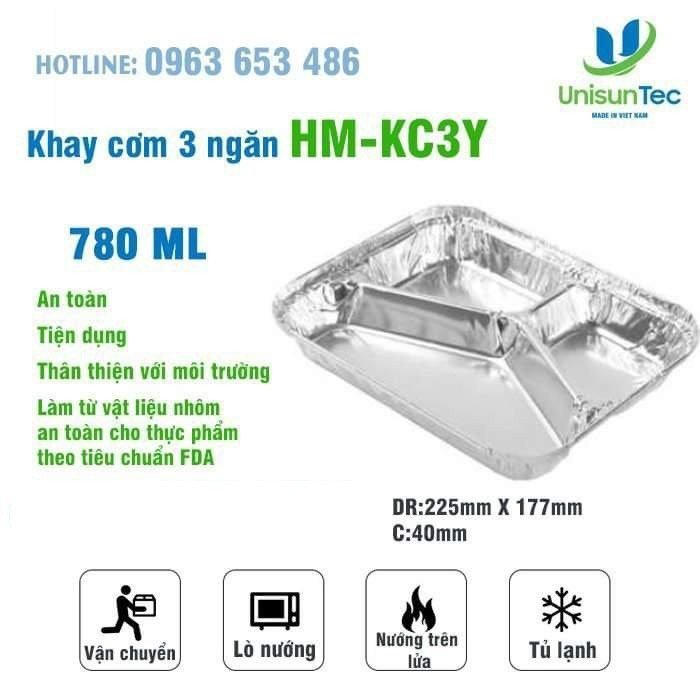 Khay cơm 3 ngăn 780ml